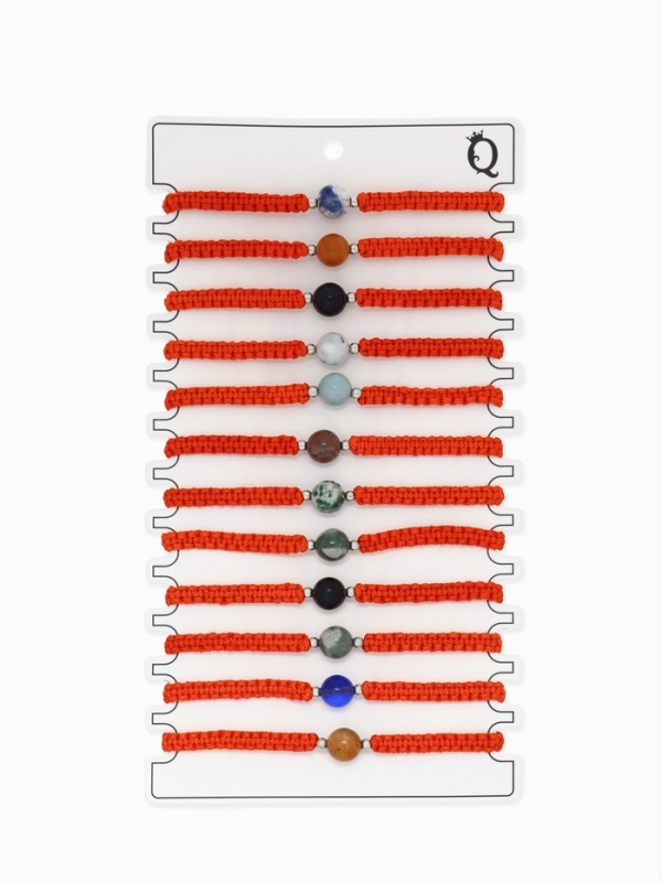 Браслет-оберег «Красная нить» шар №8 (неделимая фасовка 12 шт., цена за шт.), цветной в серебре