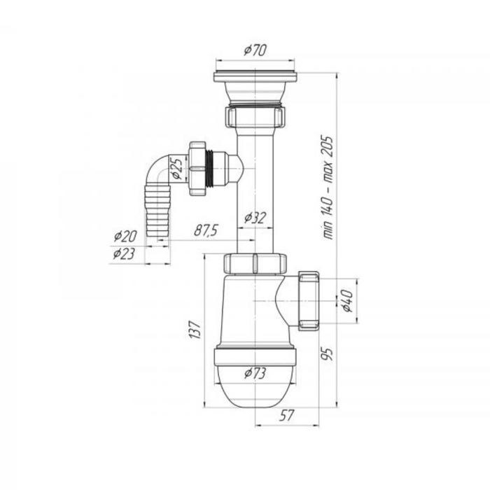 Сифон для мойки  Сифон для мойки "АНИ Пласт" C0300, 1 1/2"х40 мм, с отводом стиральной машины