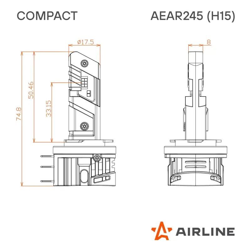 Лампа светодиод. H15 COMPACT, 23Вт, 4400Лм (2200Лм x 2), 6500К, 12В, кмпл. 2 шт.
