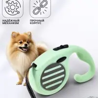 Рулетка - поводок для собак, лента 3 м, зелёная