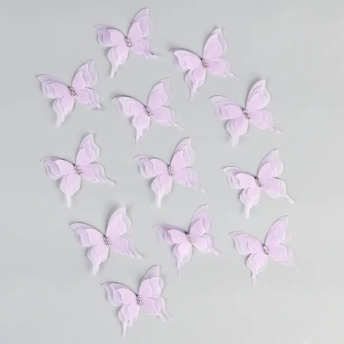 Декор для творчества &laquo;Бабочка&raquo;, трёхслойный, набор 12 шт., размер 1 шт. &mdash; 5&times;4.5 см, цвет сиреневый