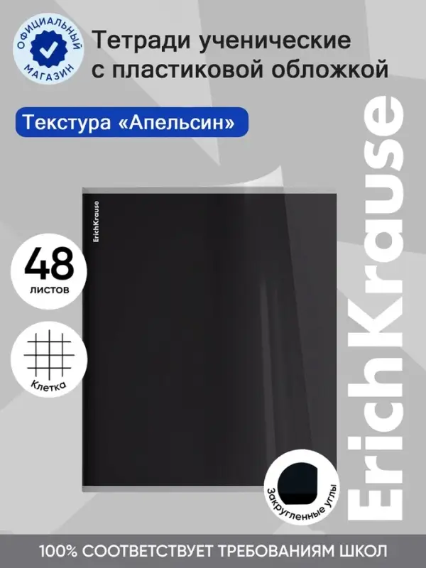 Тетрадь 48 листов в клетку ErichKrause CoverPrо fizzy, Stormy, с пластиковой обложкой, на скобе, антрацит