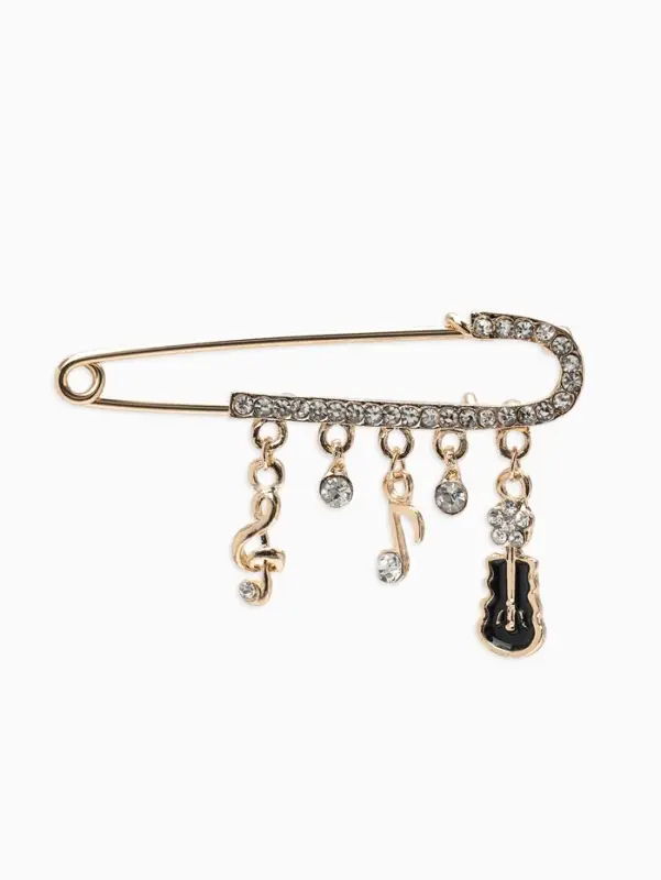 Булавка &laquo;Классика&raquo;, нотки, 5.5 см, бело-чёрная в золоте