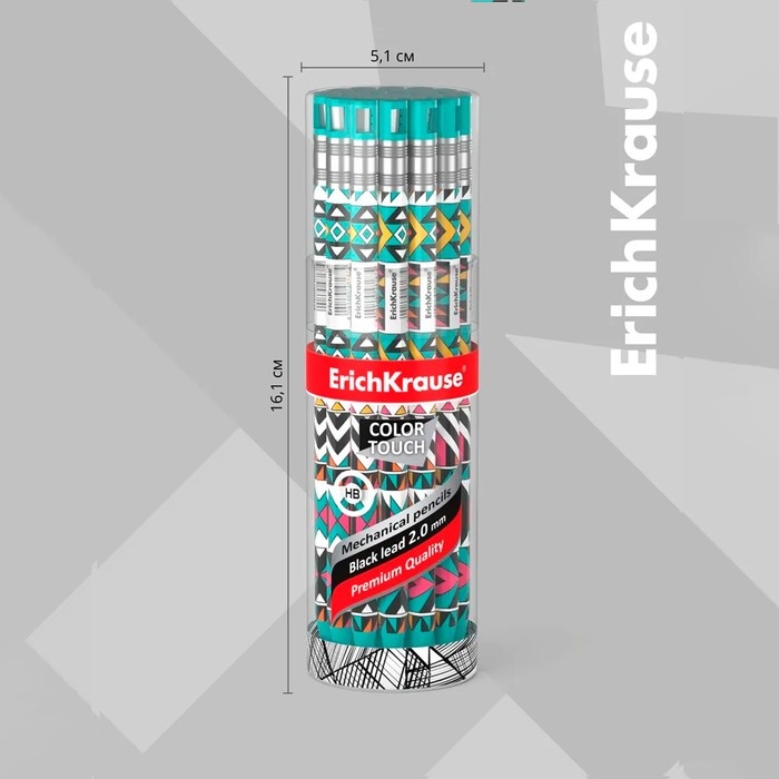 Карандаш механический ErichKrause &laquo;ColorTouch Ornament&raquo;, 2.0 мм, с точилкой, корпус Soft-touch с дизайном, в тубусе