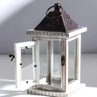 Деревянный подсвечник-фонарь на 1 свечу &laquo;Состаренный&raquo;, белый, 12.5&times;12.5&times;25 см