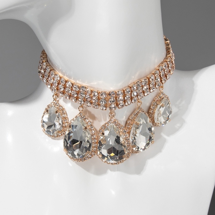 Чокер-колье «Капля» стразы, белый в золоте Чокер-колье «Капля» стразы, белый в золоте