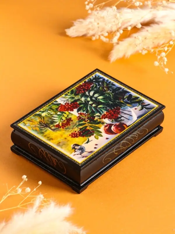 Шкатулка для украшений &laquo;Рябина на окне&raquo;, 10&times;14 см, лаковая миниатюра