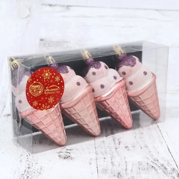 Ёлочные игрушки 4 шт. &laquo;Рожок мороженого&raquo; 4.5&times;10 см