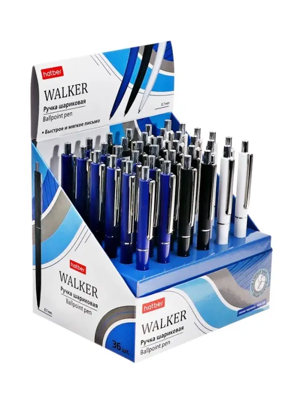 Ручка шариковая автоматическая, Hatber. Walker Classic, синяя 0.7 мм, 36 шт. в дисплее, МИКС Ручка шариковая автоматическая, Hatber. Walker Classic, синяя 0.7 мм, 36 шт. в дисплее, МИКС