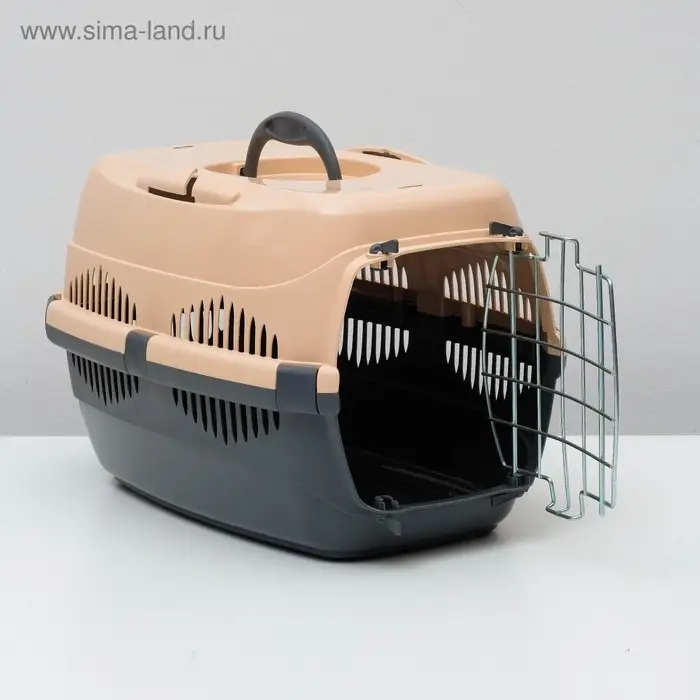 Переноска для животных до 9 кг &laquo;Пижон&raquo;, 43&times;29&times;27.5 см, металлическая дверь, пластик, бежевая, серая
