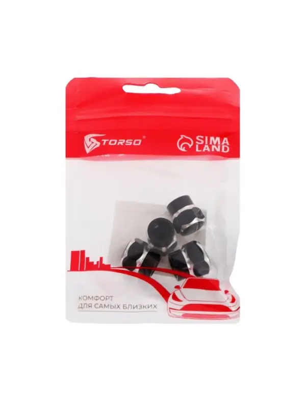 Колпачок на вентиль шины TORSO, черный, набор 4 шт.