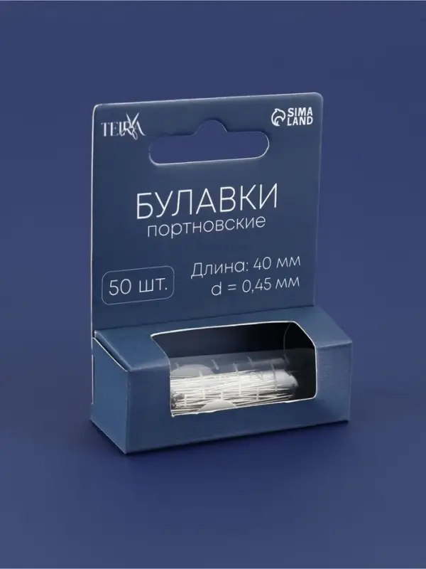 Булавки портновские TEIRA, 40 мм, d=0.45 мм, 50 шт., стальные