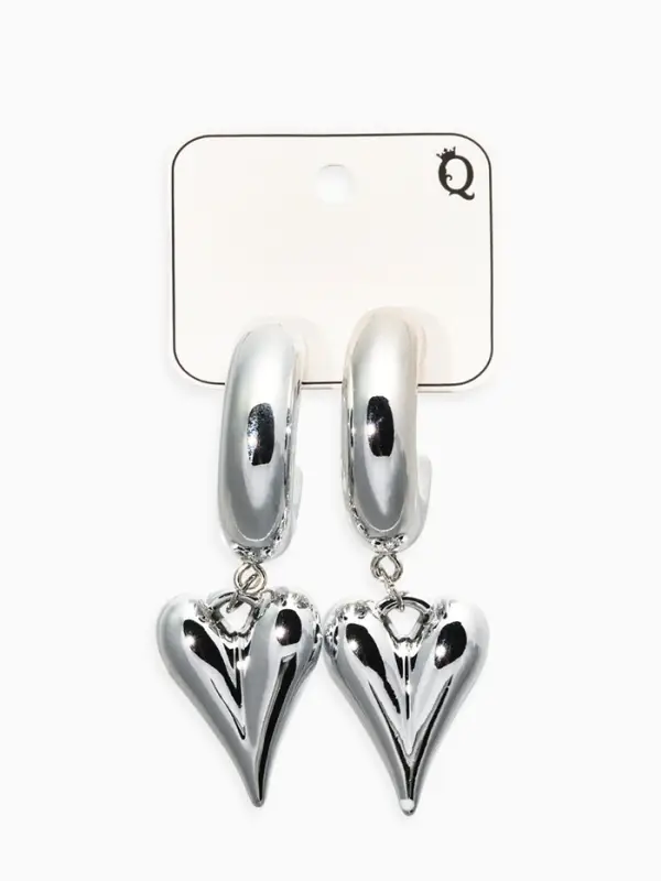 Серьги "Новый стиль", сердечки, цвет серебро d2,5см