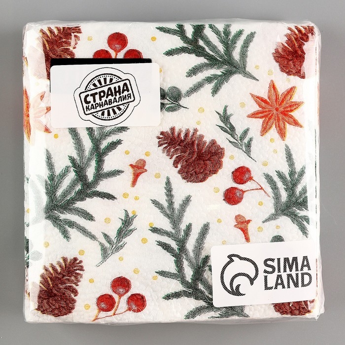 Новогодние салфетки бумажные «С Новым годом: шишки», однослойные, 24х24 см, 20 шт. Новогодние салфетки бумажные «С Новым годом: шишки», однослойные, 24х24 см, 20 шт.