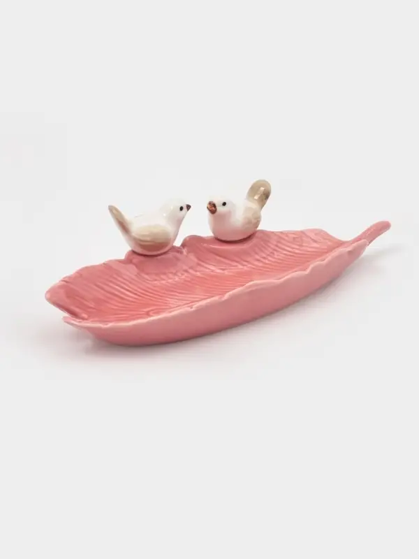 Блюдо сервировочное &laquo;Птички на листочке&raquo;, 21&times;8&times;5 см, керамика, розовое