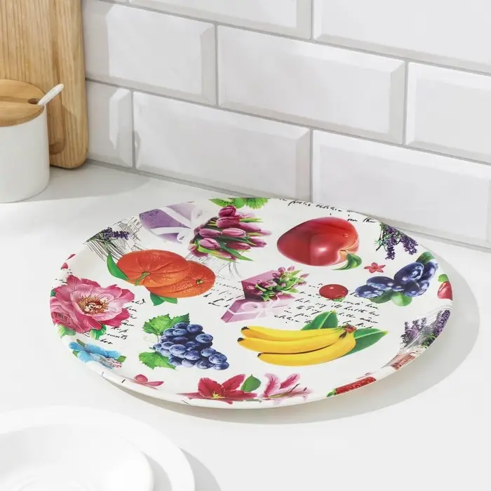 Поднос пластиковый «Макаруны», d=32 см, рисунок МИКС Поднос пластиковый «Макаруны», d=32 см, рисунок МИКС