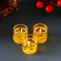 Свечи гелевые &laquo;Счастливого Нового года&raquo;, 3 шт., золотые, 2.5&times;2.5&times;2.5 см