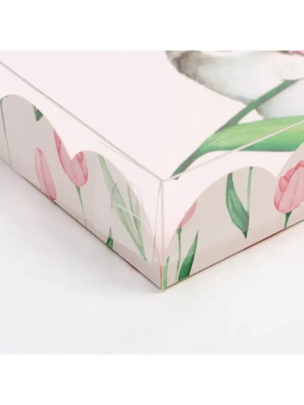 Коробка для печенья, кондитерская упаковка с пластиковой крышкой, &laquo;8 марта&raquo;, 21&times;21&times;3 см