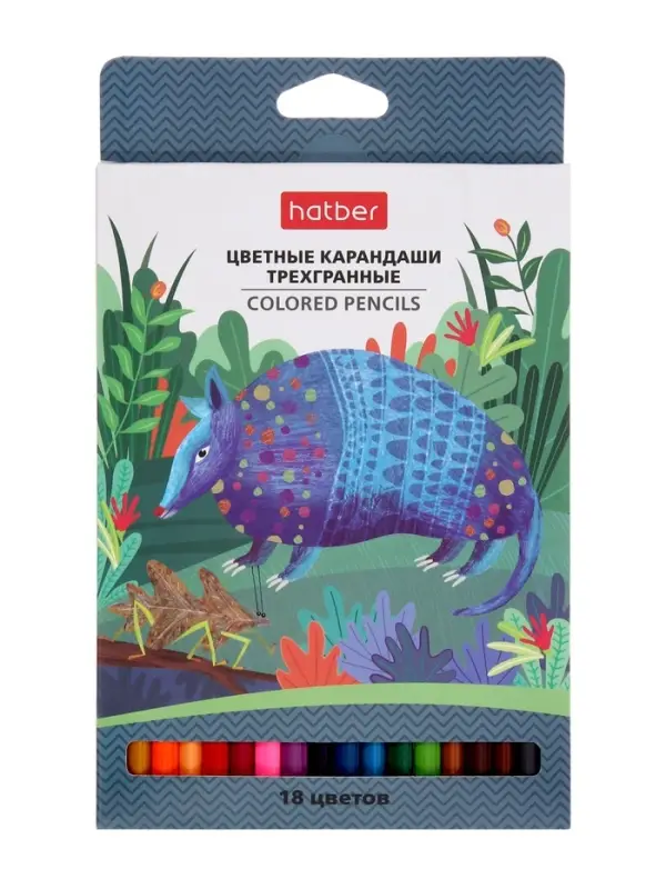 Карандаши 18цв, Hatber, заточ, трехгр,  коробка, европодвес 63838