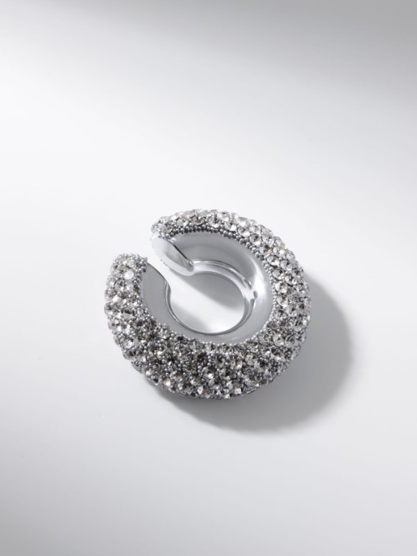 Серьги «Каффы» бублик, малые стразы, белые в серебре