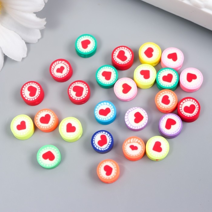 Бусины для творчества PVC Бусины для творчества PVC "Сердечки - печать" набор 25 шт 0,5х0,9х0,9 см