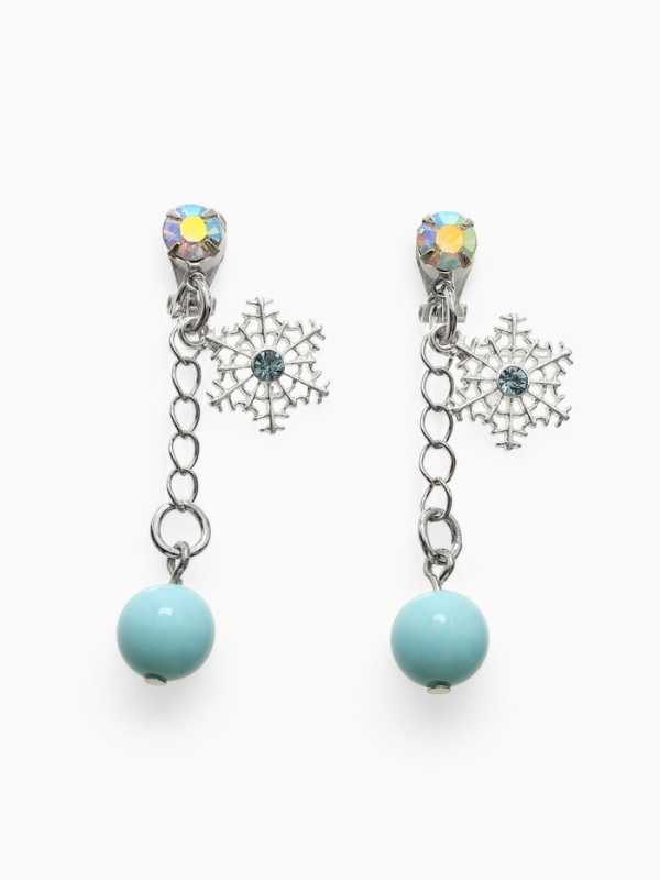 Серьги-клипсы детские  Серьги-клипсы детские "Выбражулька" снежинка на цепочке с кругом кристалл, цвет голубо-радужный