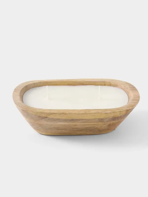 Свеча в деревянной чаше, парафин и соевый воск, 20&times;13&times;5.5 см