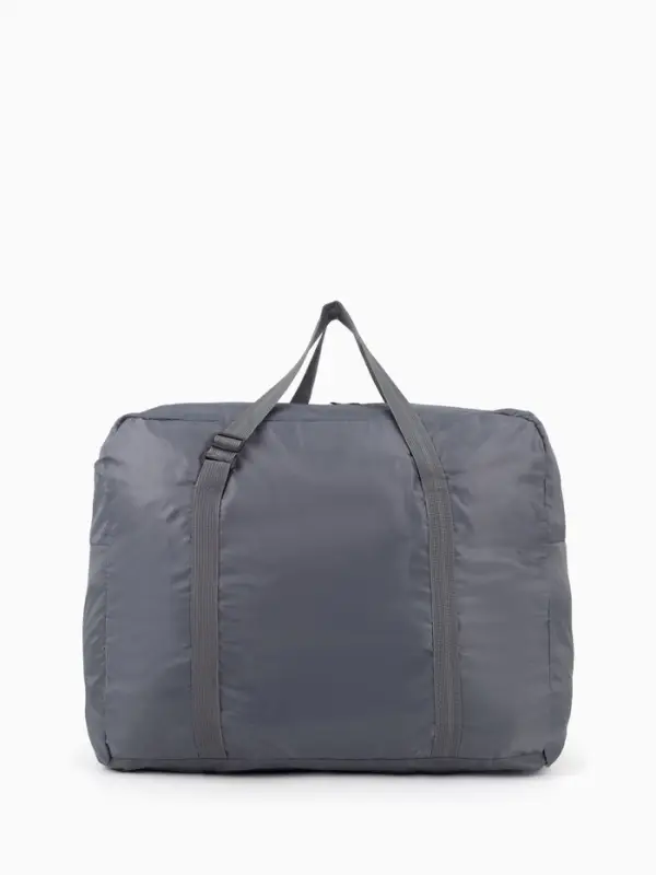 Сумка дорожная на молнии, складная в косметичку, наружный карман, держатель для чемодана, серая, зелёная