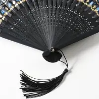Веер складной с кисточкой &laquo;Греческий орнамент&raquo;, чёрный с золотом, 23 см