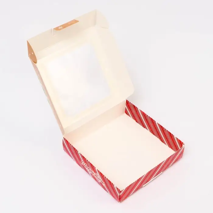 Подарочная коробка сборная с окном «Снегири», 13×13×3 см Подарочная коробка сборная с окном «Снегири», 13×13×3 см