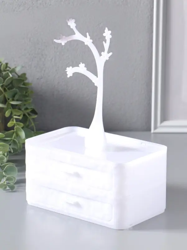 Шкатулка универсальная  "Цветущее дерево", 2 яруса,  17,2х10,5х24 см,  цвет белый