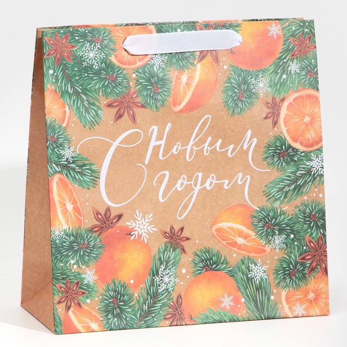 Пакет подарочный новогодний крафтовый квадратный «С Новым годом», 30 х 30 х 12 см, Новый год Пакет подарочный новогодний крафтовый квадратный «С Новым годом», 30 х 30 х 12 см, Новый год