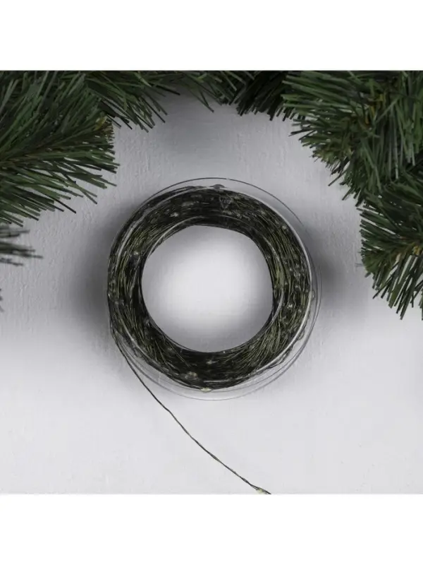 Гирлянда &laquo;Нить&raquo; 50 м, роса, IP44, зелёная нить, 500 LED, свечение белое, 8 режимов, 31 В