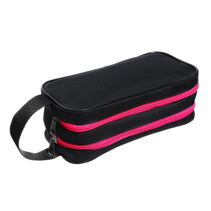 Пенал мягкий 2 отделения, 100 х 220 х 70 мм, объёмный, с ручкой,Calligrata Black, Пенал мягкий 2 отделения, 100 х 220 х 70 мм, объёмный, с ручкой,Calligrata Black, "Черный-фуксия"