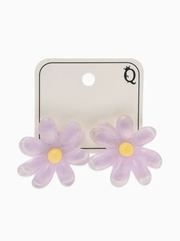 Серьги пластик "Цветочек летний" с блёсткой, цвет фиолетовый