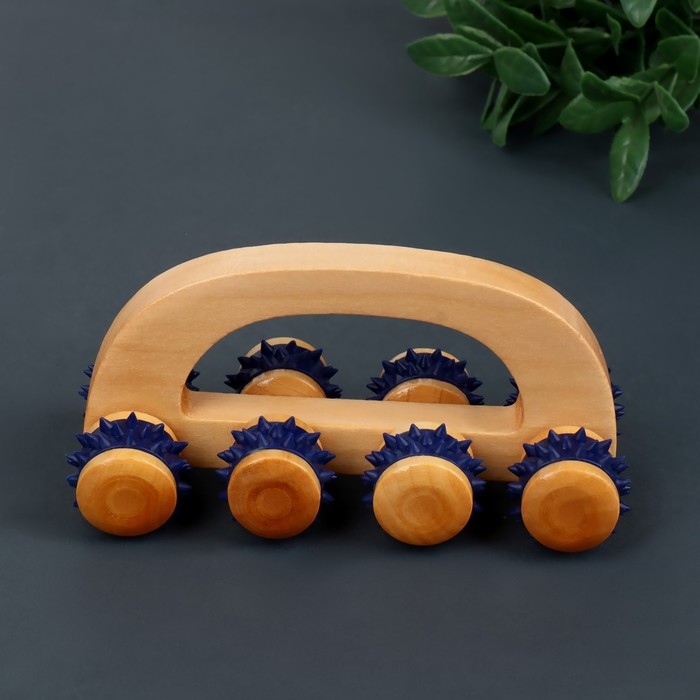 Массажёр с шипами «Гусеница», 15 × 6,8 × 6,5 см, универсальный, с ручкой, 8 колёс, деревянный, цвет МИКС Массажёр с шипами «Гусеница», 15 × 6,8 × 6,5 см, универсальный, с ручкой, 8 колёс, деревянный, цвет МИКС