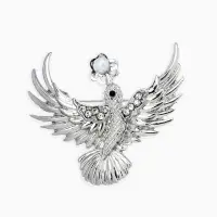 Брошь "Калибри с цветком", цвет белый в серебре