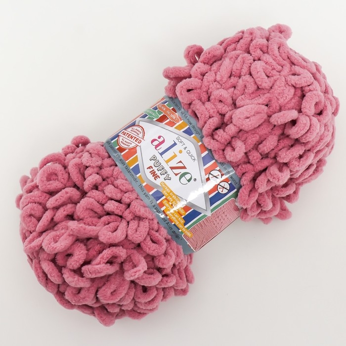 Плюшевая пряжа для вязания руками ALIZE, Puffy fine, 100% микрополиэстер, 14.5 м/100 г, (295 пыльная роза)