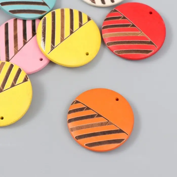 Декор для творчества дерево "Круг с диагональными полосками" МИКС 3х3х0,5 см