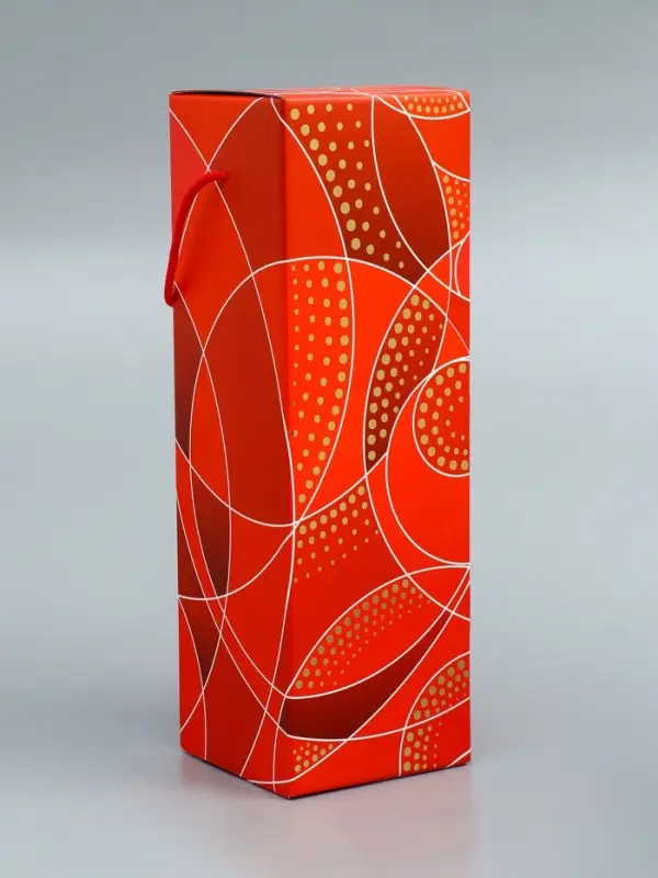 Подарочная новогодняя коробка под шампанское «Огненная» красная с веревочной ручкой 11×11×37 с Подарочная новогодняя коробка под шампанское «Огненная» красная с веревочной ручкой 11×11×37 с