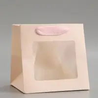 Пакет подарочный, крафт, с окном, &laquo;Розовый&raquo;, 15&times;15&times;15 см
