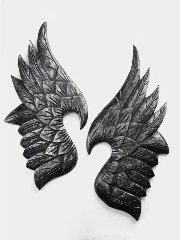 Сувенир интерьерный "Крылья" дерево (набор 2 шт), 70 см, цв. серебро