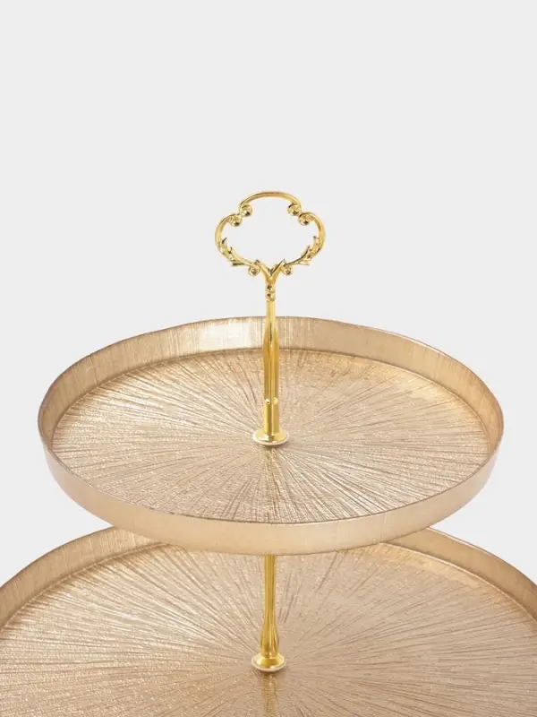 Этажерка для фруктов и десертов &laquo;Кувшинка&raquo;, 2 яруса, d=21/28 см, стекло, золотая