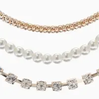 Чокеры &laquo;Стиль&raquo;, набор 3 шт. бусины №8, со стразами, тянется, 35 + удлинитель 5 см, белый в золоте