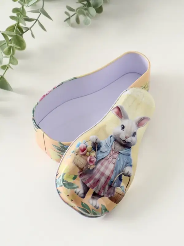 Шкатулка металл "Зайка с корзинками с цветами и яичками" 4,6х7х14,3 см