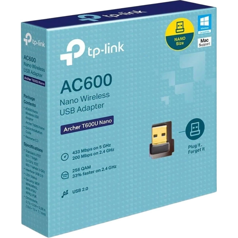 Сетевой адаптер WiFi TP-Link Archer T2U NANO AC600 USB 2.0