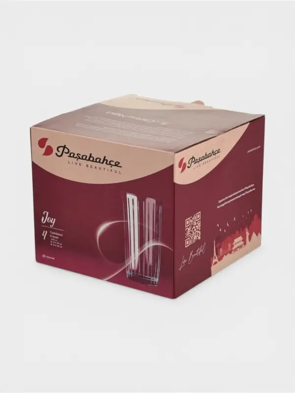 Стаканы Paşabah&ccedil;e Joy, 475 мл, набор 4 шт., стекло, прозрачные
