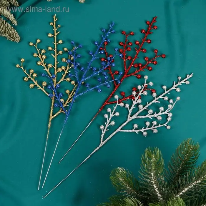 Декор блеск &laquo;Веточка с шариками&raquo;, 12&times;25 см, МИКС