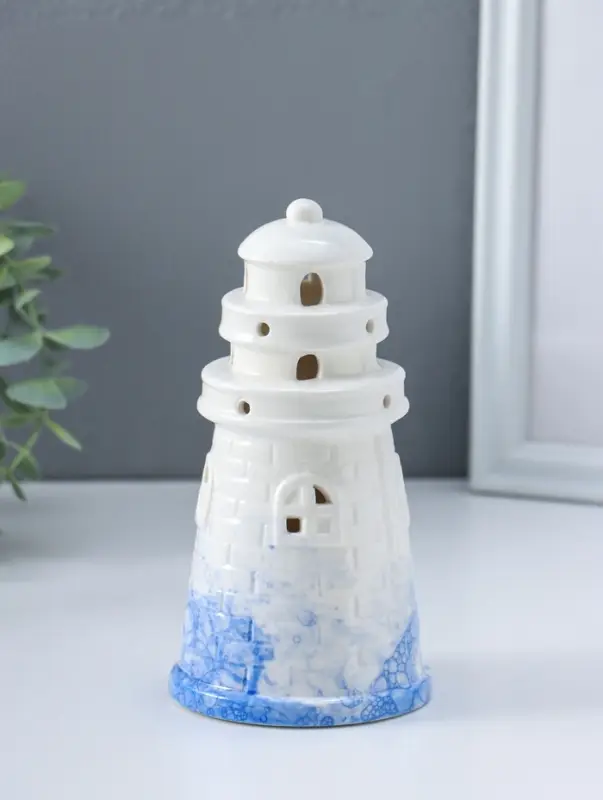 Сувенир керамика свет "Маяк" бело-синий 8х8х15,5 см