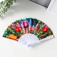 Веер пластик, текстиль "Пластилиновые цветы" МИКС 23 см Веер пластик, текстиль "Пластилиновые цветы" МИКС 23 см